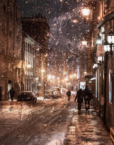 Bad Winter Weather in City Street - Stock Photo