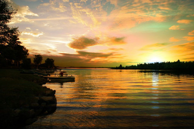 Perfect Sunset Lake - Stock Photo