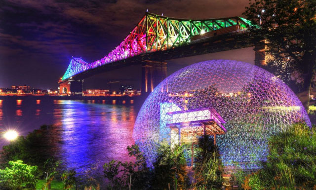 Montreal Jacques Cartier Bridge and Biosphere at Night Photo Montage