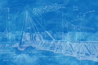 Modern Pedestrian River Cross Footbridge in Blueprint - Creative Stock Images and Animations for all your Needs at Budget Price.