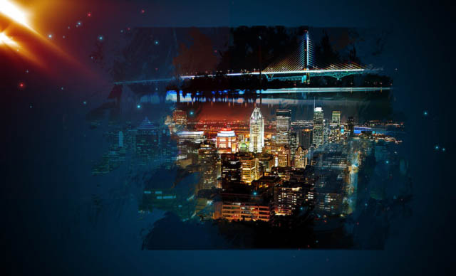Montreal City Night Art Background with Copy Space