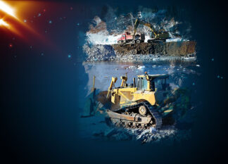 Bulldozer at Work Art Background with Copy Space