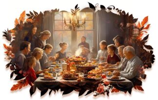 Old-Fashioned Large Family Thanksgiving Dinner