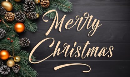 Merry Christmas Pine Tree Branches and Pinecones
