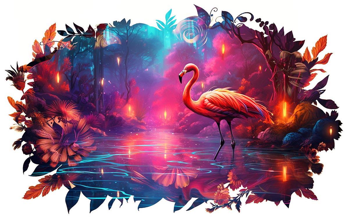 Pink Flamingo in Nature Artwork